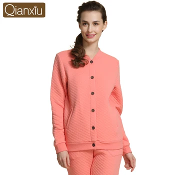 

Qianxiu Cardigan Pajama Sets Knitted Thicken Cotton Pyjamas Casual Winter Adult Sleepsuit 1553