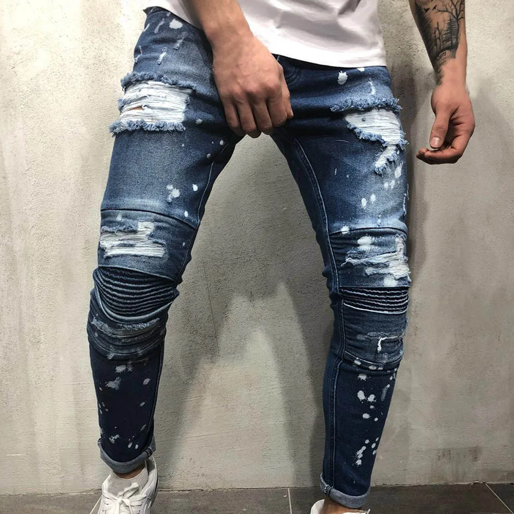 FeiTong обтягивающие мужские джинсы одежда осень 2018 г. деним Хлопок Прямые рваные мотобрюки Проблемные Джинсы для женщин брюки девочек мужской