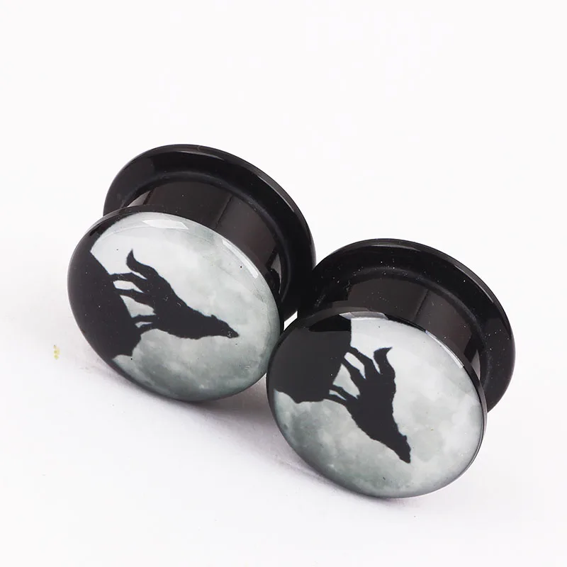 JunlowPY Acrylic custom ear plugs tunnels Night Wolf  piercing body jewelry ear expander gauges Earring kits Flesh tunnel