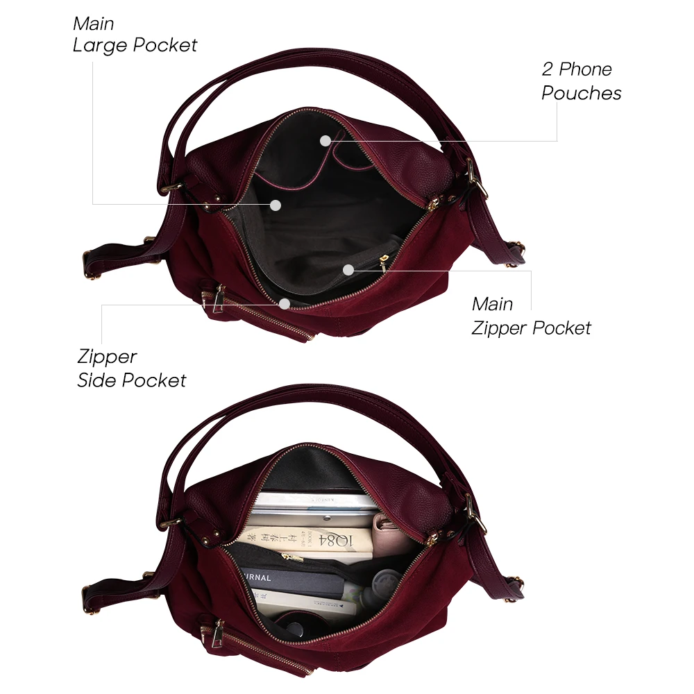  Nico Louise Women Real Split Suede Leather Shoulder Bag Female Leisure Nubuck Casual Handbag Hobo M - 32864294713