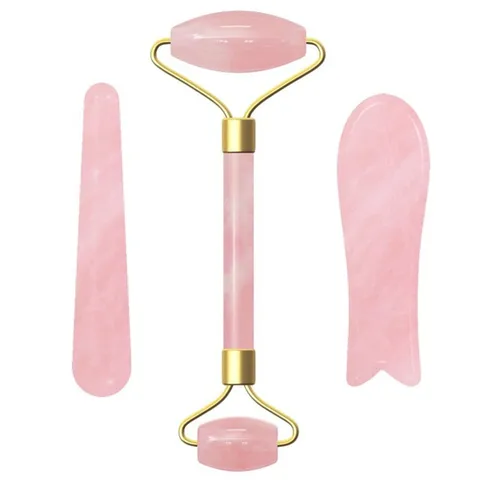 Natural Stone Jade Roller Facial Massager Portable Face Lift Tools Rose Quartz Face Roller Skin Care Gua Sha Set Tool