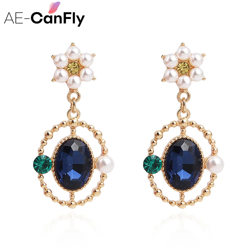 

AE-CANFLY Luxury Hollow Ring Flower Earrings Fashion Simulated-Pearl Simple Round Accessorie Sweet Summer Earrings