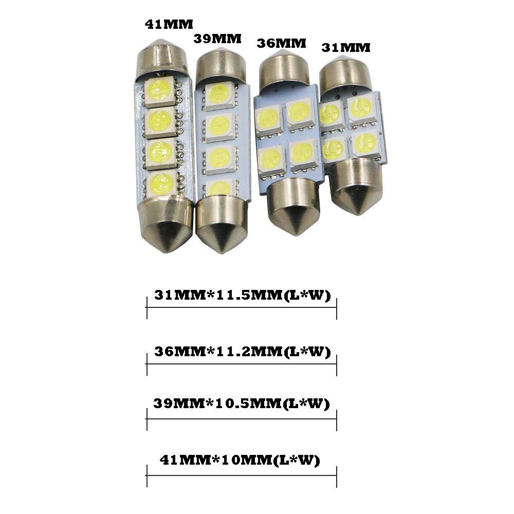 YSY 50 шт. Festoon 5050 4SMD 31/36/39/41 мм Автомобильный светодиодный авто свет 12В Белый festoon C5W
