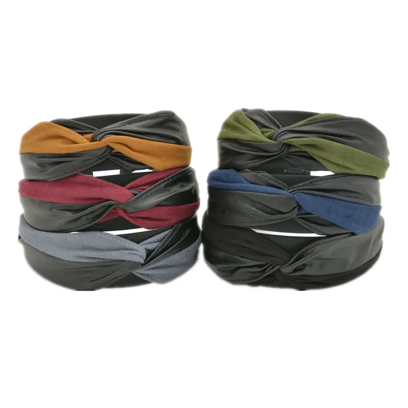 

Woman PU leather headband suede fabric cross hairband bow wide hair band hoop fashion hair accessories headdress hair ornaments