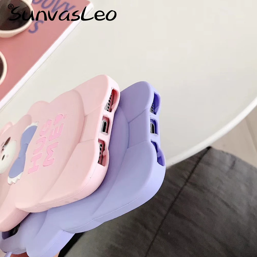 3D Cute Cartoon Bow Bear Soft Silicone Case Phone Back Cover For iPhone 11 12 Pro Max Mini 5 5C SE 6 6s 7 8 Plus X XR XS Max