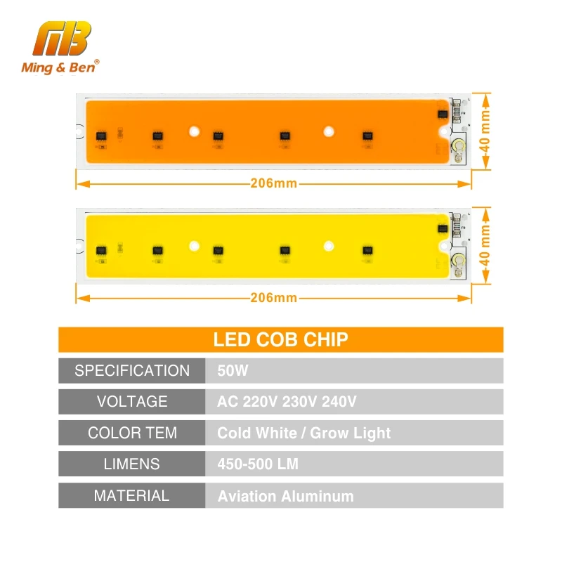 Светодиодный COB лампы 50 Вт AC 220V 230V полный спектр умная ИС (интеграционная схема)