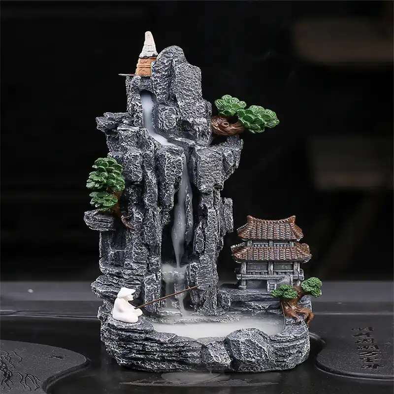 High Mountain Waterfall Backflow Incense Burner With LED Light Ball