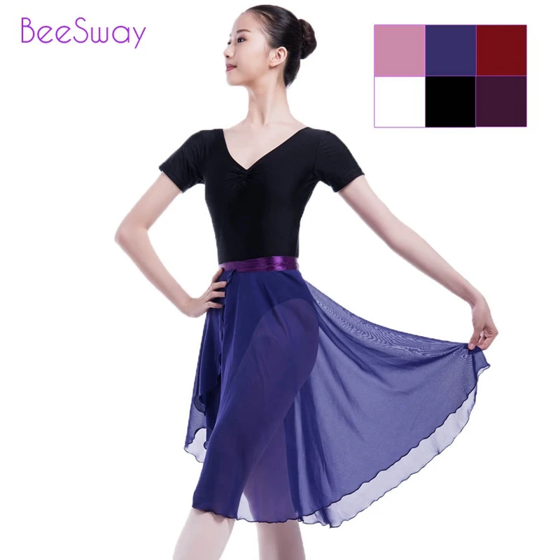 Adult Women Ballet Dancing Wrap Skirt Ribbon Waist Chiffon Long Ballet