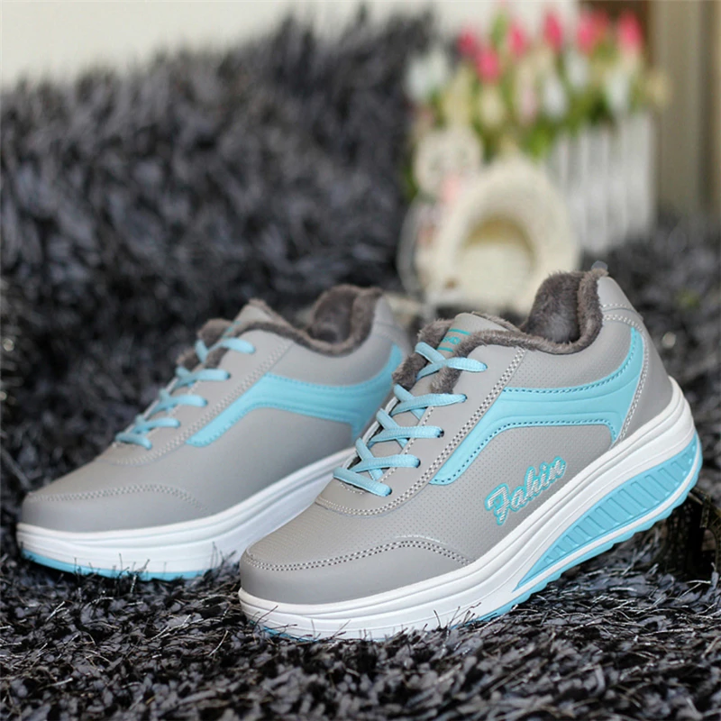 

2018 New Women Winter Warm Plush Sports Shoes Female Fitness Swing Platform Wedge Shoes Krasovki Women zapatillas De mujer