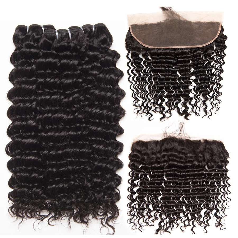 Deep Wave Human hair 3 Bundles With Closure Brazilian Hair Weave Bundles ALIPOP Lace frontal Closure With Baby Hair Non Remy (2)