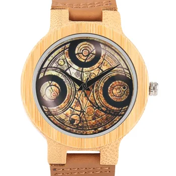 

2020 Fashion Natural Handmade Bamboo Wooden Quartz-watch Mens Doctor Who Design Analog Leather Sports Wristwatch eloj de Madera