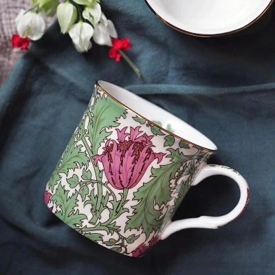 Европейский Креативный цветочный узор, керамический кофе кружка с ручкой тонкая костяная чашка для завтрака для молочного чая уникальная чашка для воды подарок