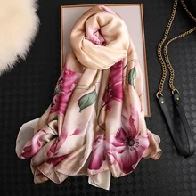 Элегантный женский шелковый шарф, модный цветочный принт, шали и палантины, женский большой пашмины, пляжный шарф, зимний шарф для шеи, хиджаб