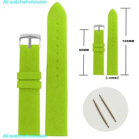 20mm New Green Cartoon Silicone Jelly Rubber Lady Watch Band Straps WB1086G20JB