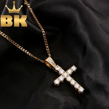 

Luxury Mens Full Crystal AAA Cubic Zirconia Colored Cross Pendant 24inch Cuban Link Necklace Fashion Jewelry Dropshipping