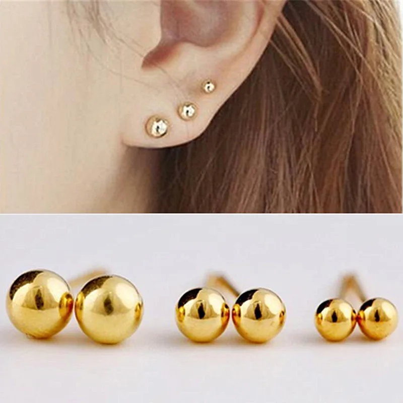3 Pairs/Set Classic Ball Stud Earring Goldplated Fashion Jewelry