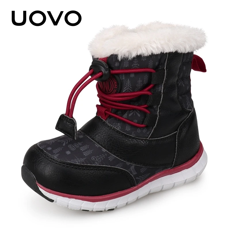  UOVO 2019 Black Snow Boots Kids Winter Boots Boys Waterproof Shoes Fashion Warm Baby Boots For Boys