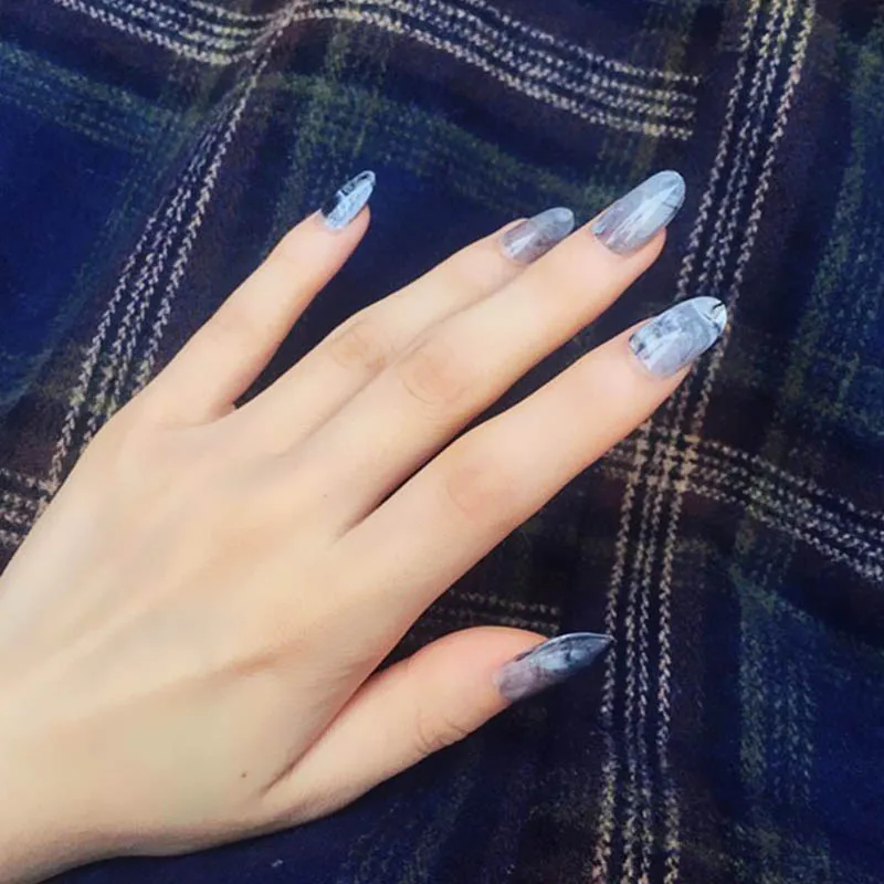 

Elegant Marble Designs False Nails For Women Long Full Cover Acrylic Tips Fake Nails with Glue faux ongle press on coffin nails