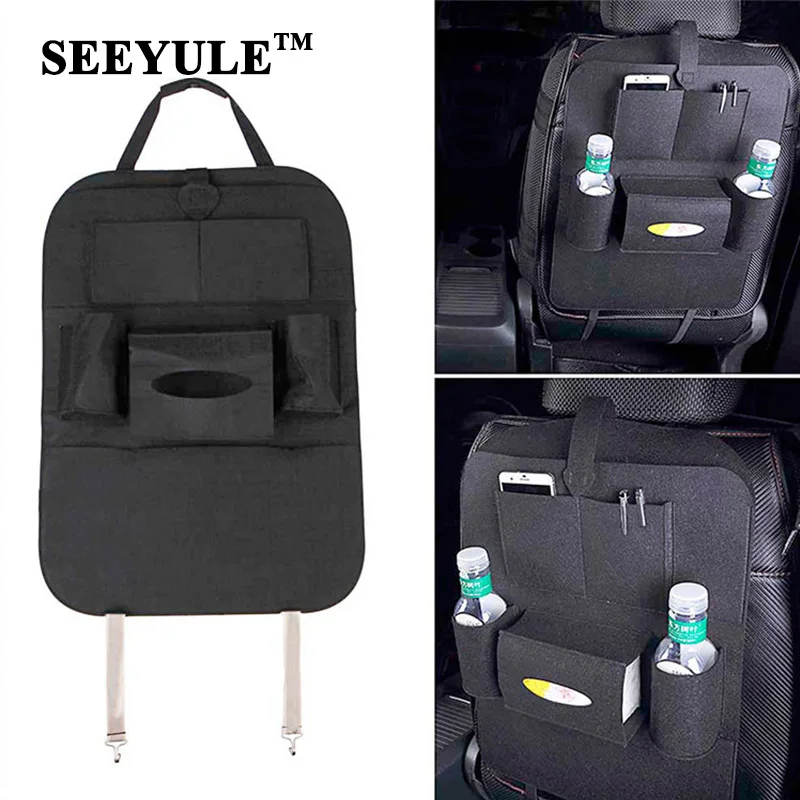 

1pc SEEYULE Top Grade Car Seat Back Organizer Buggy Felt Cloth Bag Stowing Tidying Storage for Food Drink Phone Map Pad