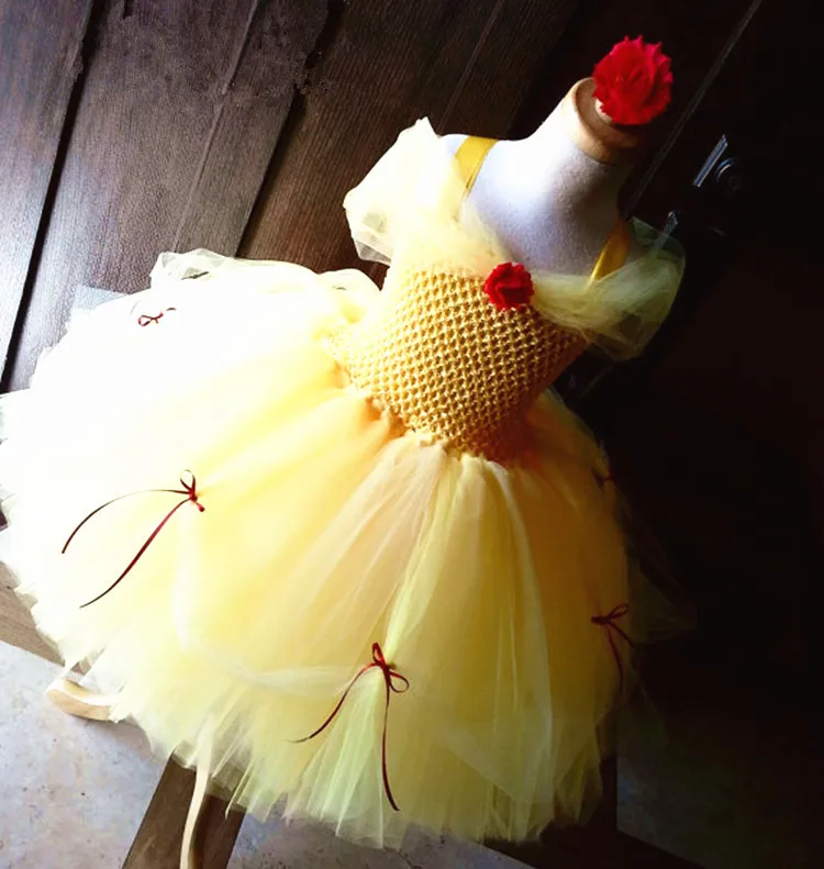 Платье-пачка принцессы Белль Вечерние Платья с цветочным узором для девочек желтый Детский костюм для косплея - Цвет: Style 9