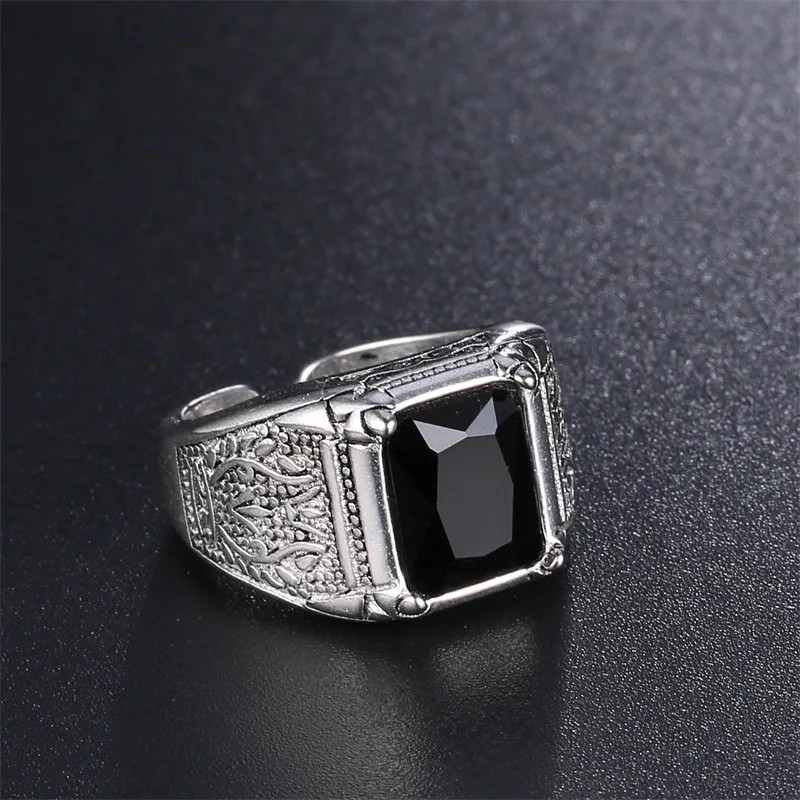 High Quality Black Crystal Retro Flower 925 Sterling Silver Ring