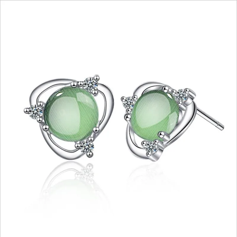 

LUKENI Charm Green Crystal Stones Female Earrings Accessories Top Quality 925 Sterling Silver Stud Earrings Girl Birthday Gift