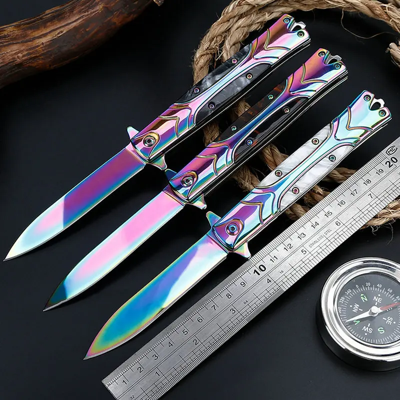 colorful titanium tactical folding knife outdoor camping hunting survival rescue edc tools (1)