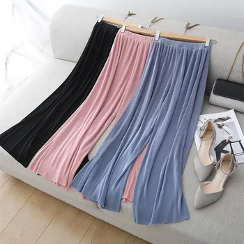 

2019 New Chiffon Wide Leg Pants Women Elegant High Waist Pleated Pants Summer Large Size Loose Nine Points