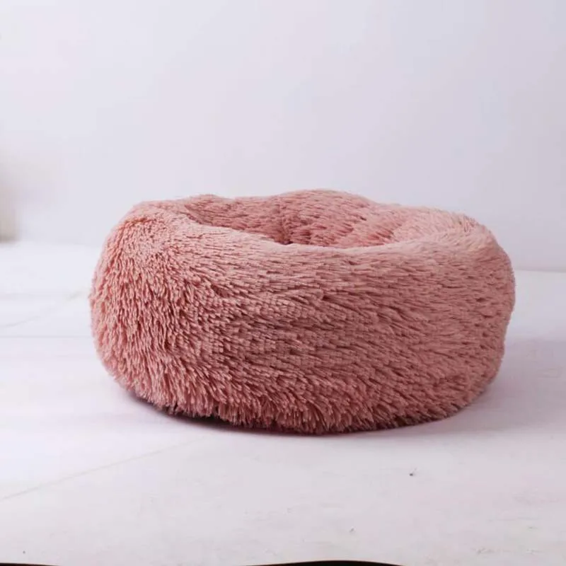 Лохматый искусственный мех пончик Cuddler круглый теплый плюшевый внутренний домик для кошек собачья кровать для лагер собак Водонепроницаемость 80 см 100 см - Цвет: pink