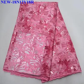 

African Lace Fabric 2019 Embroidered Nigerian sequins Laces Fabric High Quality French Tulle Lace Fabric For Women dress MN-011