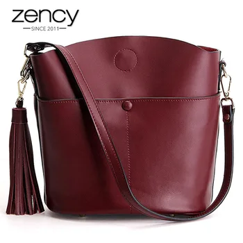 

Zency 100% Genuine Leather Retro Brown Women Shoulder Bag With Tassel Fashion Lady Crossbody Messenger Purse Black Handbag