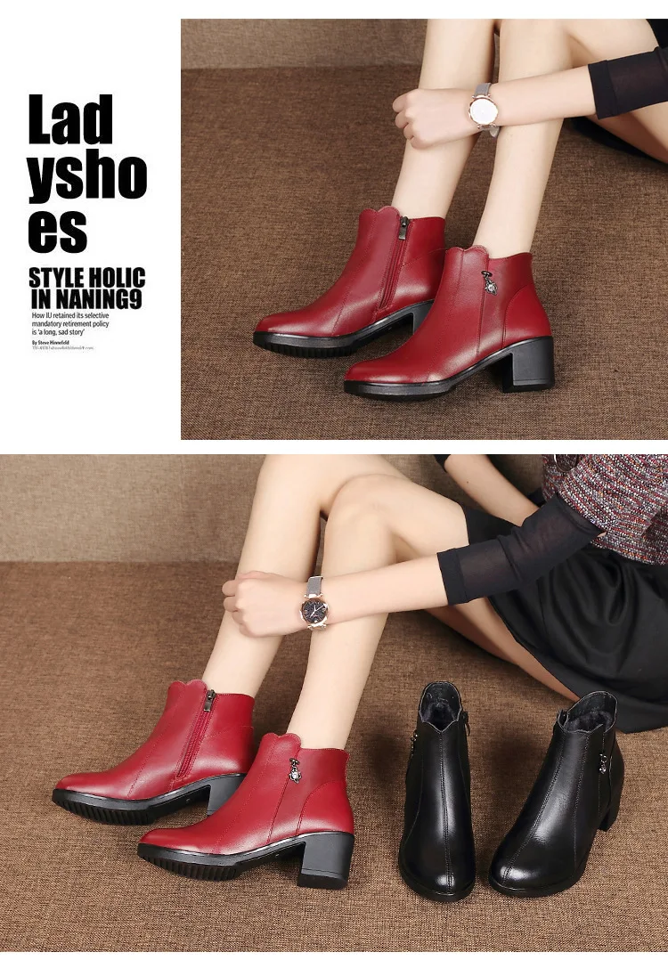 Xiuteng/зимние женские ботинки из натуральной кожи; Модные ботильоны на молнии на Высоком толстом каблуке; модельная обувь; женские рабочие ботинки
