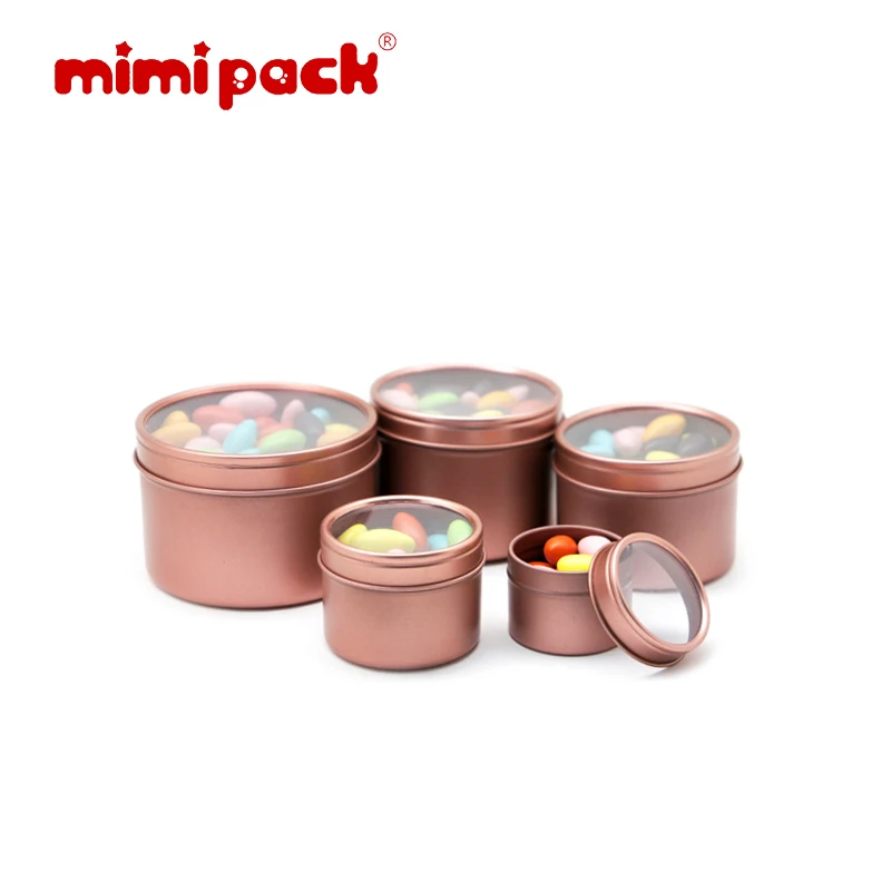 Mimipack 1/2/6/8/16 oz صغيرة العميق جولة علب واضح نافذة أعلى غطاء صفيح التعبئة والتغليف الساعات صناديق علب طعام ، 24 حزمة (7 ألوان)