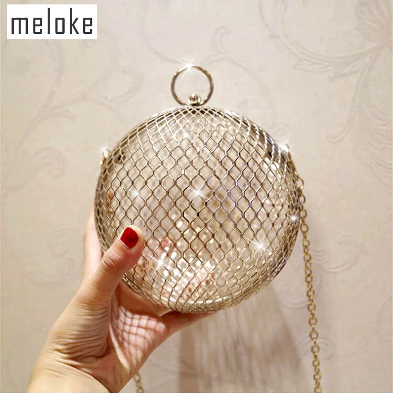 Mulheres de Metal Bolsas de Noite Transporte da Gota Oco para Fora Novas Circular Casamento Jantar Bolsas Redondos Mini Mn1006 2020