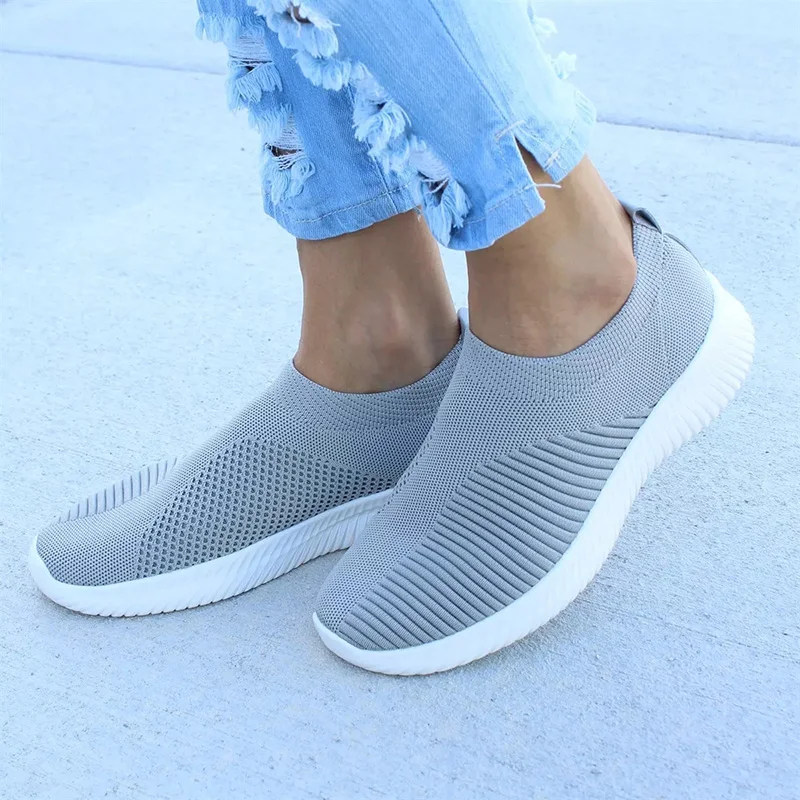 

Women Shoes 2019 Knitting Sock casual Women Spring Summer New Slip On Flat Shoes Women Loafers Walking Vulcanized Shoes