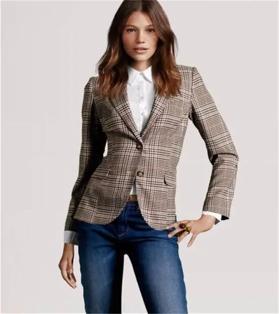 2015 nuevo estilo mujer Plaid codo parches dos botones
