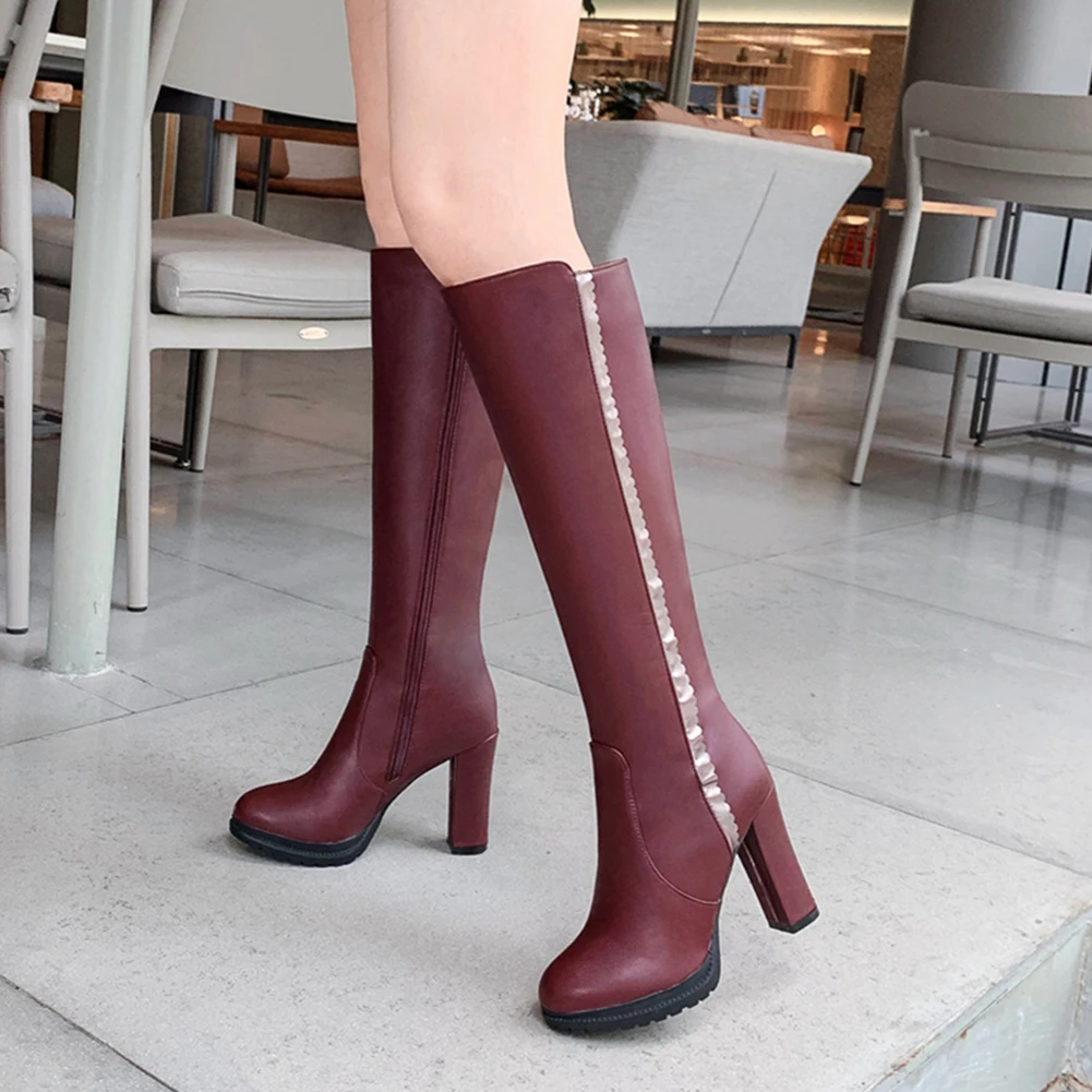 

Sarairis Large Size 43 Top Quality Platform Winter Shoes Women Knee High Boots High Heels Shoes Woman Riding Boots