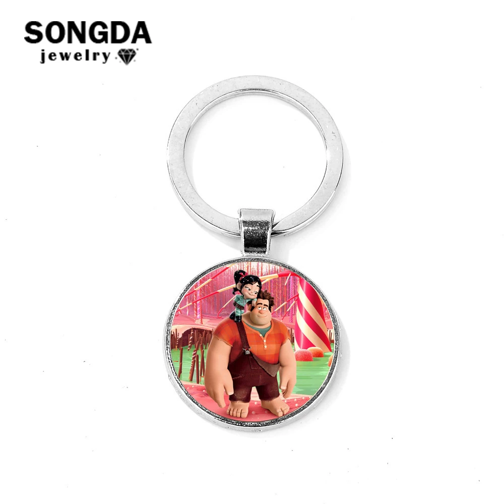 

SONGDA New Arrival Ralph Breaks the Internet Keychain Vanellope Von Schweetz Little Girl Art Photo Glass Time Gem Key Chain Ring