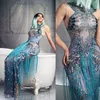 Fashion Crystals Rhinestone Party Long Dress Women Sleeveless Tassel Club Dress Blue Sexy Jazz Singer Dancer Stage Costumes ► Photo 1/6