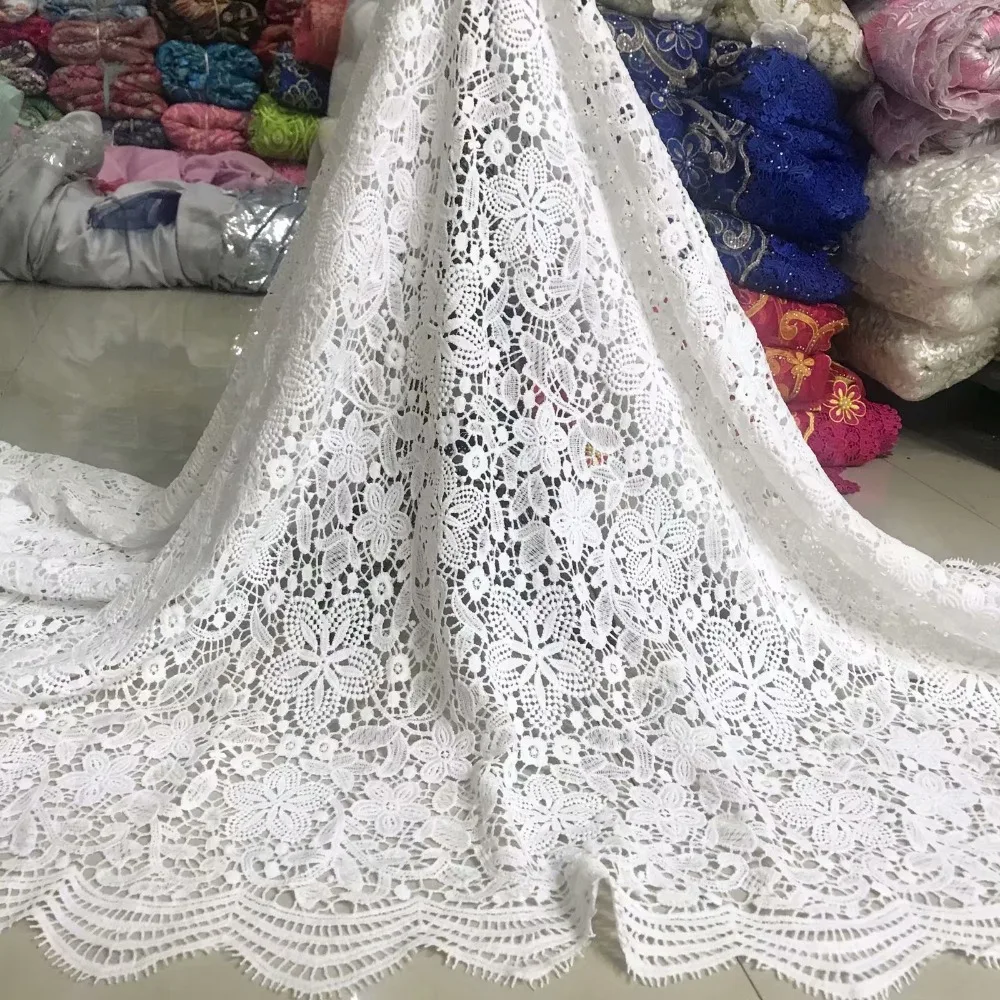 Шнурки для нигерийских вечерние гипюровое кружево с зубчатой кромкой tissu белая африканская ткань свадебная кружевная ткань высокого качества 5 ярдов/lotJW