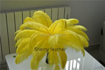 

Free Shipping-100 pcs12-14inch(30-35cm) yellow Ostrich Feather Plume for feather costumes wedding decor wedding centerpiece