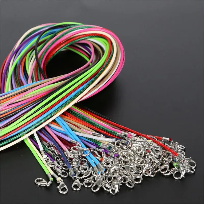 

20pcs 1.5mm/2mm Leather Wax Rope Cord Necklace Chain DIY String Strap Rope with Lobster Clasp Leather Jewelry Chain Z572