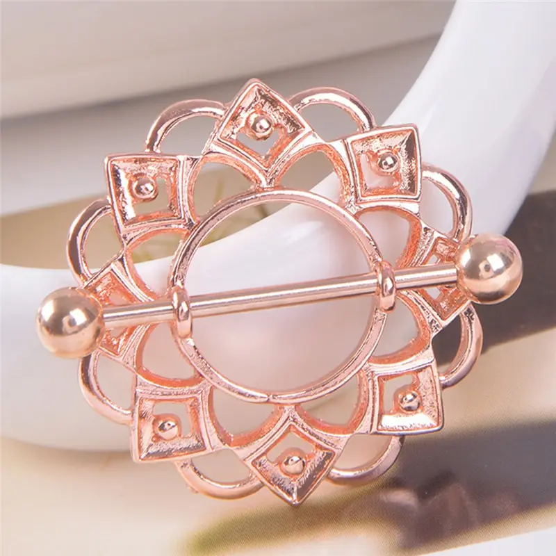 1pcs/lot Sexy Flower Body Nipple Ring Surgical Steel Bar Barbell Shield Rings Rushed Ear Plugs Fake Piercing Jewelry