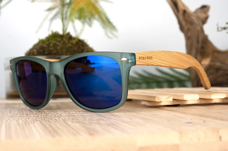 BOBO BIRD, прозрачные синие Квадратные Солнцезащитные очки, женские, из бамбукового дерева, солнцезащитные очки, зеркальные, поляризационные, Летний стиль, в деревянной коробке, BS05