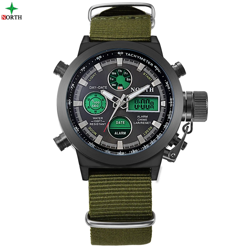 

NORTH Men's Top Luxury Brand LED Digital Analog Watch Multifunctional Waterproof Fashion Casual Nylon Quartz Movement Clock