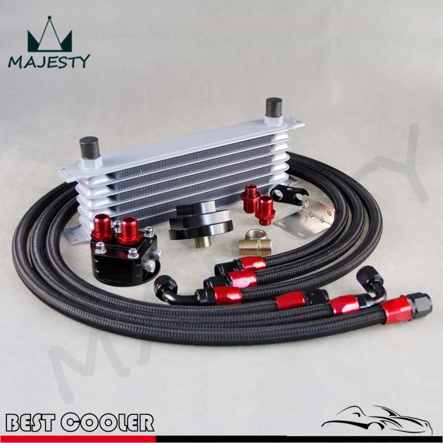 ^Cheap Universal Engine Transmission 8AN 7 Row Oil cooler kits 2pcs fitting + AN8 Aluminum Racing Performance cool system black