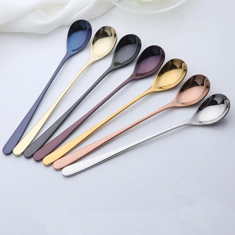 

4-7pcs Rainbow Teaspoon Rose Gold Long Handled spoon Stainless Steel Coffee Spoons Fruit Mixing Stirring Tea Spoon set 8in 23cm