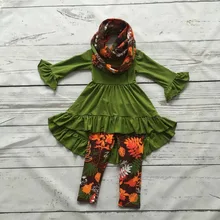 2016 bébé filles AUTOMNE/Hiver 3 pièces avec écharpe tenues bébé filles floral vêtements filles boutique vêtements enfants floral tenues