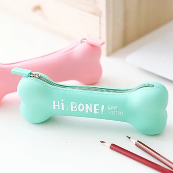 

Silicone School Pencil Case Dog's Bone Styling Cute Mint Pink With Zipper Compact Portable Creative Korean Stationery Kids Gift