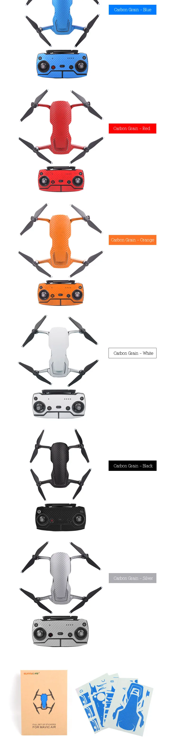 Новое поступление водонепроницаемый ПВХ углеродное волокно графические стикеры полный набор кожи наклейки для DJI MAVIC AIR drone Boday& удаленные аксессуары